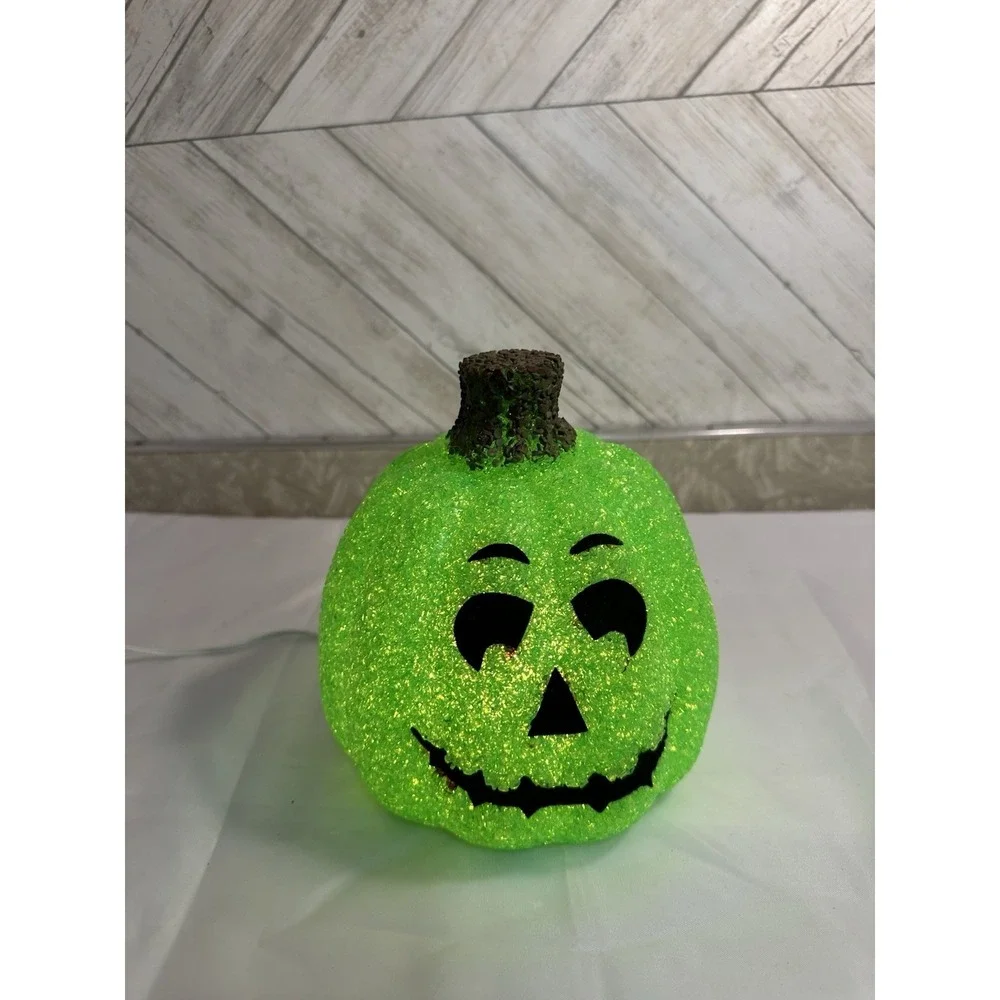 Vtg Melted Plastic Popcorn Green Pumpkin Light Up Halloween K Mart Seasons Brand